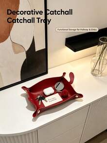 1pc Cat Shaped Storage Tray, Minimalist Faux Leather Foldable Decorative Tray With Metal Button Details, Desktop Catchall Organizer For Entryway Bedroom Daily Use - Multicolor - View 11