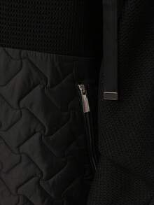 Women's Oversized Hooded Jacket, Quilted Panel, Zip Front, Adjustable Hood, Zip Pockets - Black - View 5