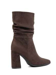 Mid-Calf Pleated Suede Ankle Boots With High Heels – - Brown - View 5
