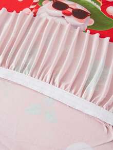 1pc Christmas Santa Claus Ruffle Hem Geometric Pattern Printed Living Room Elastic Spandex Sofa Cover Protector For Chaise Lounge L-Shaped Sofa Cushion Full Coverage 1/2/3/4 Seater - Multicolor - View 8