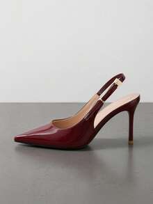 Adjustable Strap Backless High Heel Shoes, Plus Size Wide Fit Pointed Toe Elegant Commute Party Pumps - Burgundy - View 7