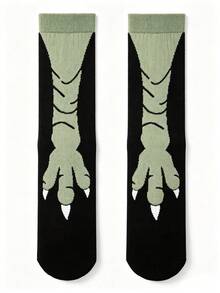 1/3 Pairs Men's Dinosaur Claw Pattern Fashion Cartoon Mid-Calf Socks, Great Gift For Friends, Birthday Gift, Christmas Gift, Fun Socks Suitable For Men, Women And Teens - Multicolor - View 3