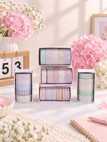 5 Rolls/Box Simple Pattern Glitter PET Tape Set, 3 Widths Of Stylish Tape, Perfect For School Supplies, Crafts, And Gift Wrapping, A Handbook Gift For Friends - Sets - View 3
