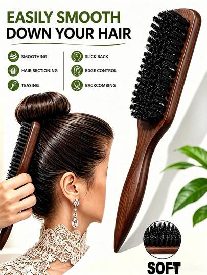 1pc Unisex Comb, Beard Brush/Smooth Back Comb, Professional Control Hair Brush Sideburn Brush Long Handle Cleaning Comb Suitable For Smoothing Frizz Creating Smooth Ponytail Bun, Essential For Barbershop, Beauty Salon, Bathroom Travel Accessory Home Accessory Also Perfect Gift For Women Halloween Gift Christmas Gift Halloween Decoration Christmas Decoration