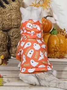 LUCKIE PAW 1pc Halloween Ghost Pattern Pet Sweatshirt, Anti-Flea, Reduces Shedding, Warm And Breathable Dog Vest, Suitable For Small And Large Dogs And Cats, Indoor And Outdoor - Orange - View 2