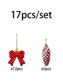 17pcs/Set Christmas Red Bow Hanging Decorations, Christmas Tree Decor, Plastic Bow Hanging Balls, Suitable For Indoor And Outdoor Party Decoration, Christmas Ball Hanging Ornaments - A - View 12