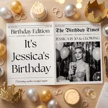 1pc Customized Birthday Newspaper Poster, Personalized Photo Name Date Birthday Email Print, Photo Booth Prop Reception Decor, Engagement Birthday Decoration, Party Gift, Birthday - Multicolor - View 6