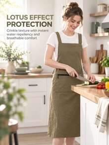 1pc Long Apron For Women, Lightweight And Breathable, Multi-Functional Pocket Design, Dedicated Phone Pocket, Kitchen Cooking Protection, Suitable For Kitchen Cooking, Restaurant, Party Gathering, Gift For Family - Multicolor - View 2