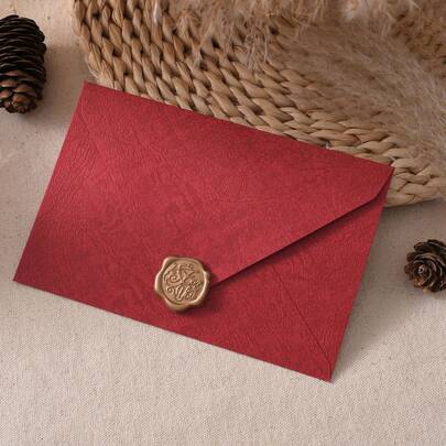 2Pcs Burgundy Set Textured Paper Envelopes, Vintage Tree Grain Invitation Envelopes, With Envelope And Wax Seal Stamp, Multi Color Heavyweight Envelopes For Wedding Invitations, Greeting Cards, Postcards, Handwritten Letters
