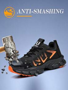 New Large Size Men's High-Top Steel Toe Work Boots, Comfortable Breathable Anti-Crush Anti-Pierce Steel Toe Cap - Orange - View 2