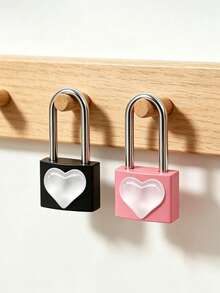 Mini Metal Padlock With Translucent Heart-Shaped Decoration; Includes 2 Keys. Small Combination Lock, Small Luggage Lock, Metal Key Lock, Suitable For Luggage, Backpack, Pencil Case, Gym Locker, Travel Accessories, Perfect Birthday Gift, Halloween Christmas Gift, Daily Home Supplies - Multicolor - View 1