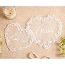 Personalized Lace Place Cards, Heart Lace Guest Cards, Vintage Place Decor, Custom Wedding Name Tags, Handmade Sheer Lace Table Setting Lace Place Cards - Multi-color - Lace Tag - View 3