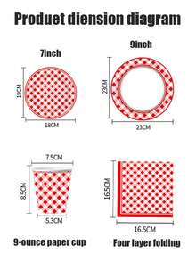 68 Piece Set, Red Grid Theme, 7-Inch Paper Tray, 9-Inch Paper Tray, Tissues, Paper Cups, Plates, Party Trays, Such As Anniversaries, Birthday Parties, Afternoon Tea, Weddings, Receptions, Parties, Picnics, Camping, Barbecues, Etc. - Multicolor - View 13