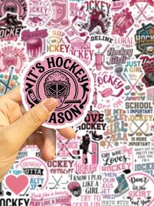60pcs Pink Girly Hockey Stickers, Waterproof Vinyl Stickers, Suitable For Phone Cases, Tablets, Laptops, Water Bottles, Journals - Pink - View 5