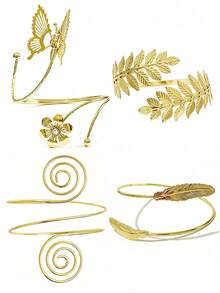 4pcs Set Exquisite Butterfly Flower Spiral Leaf Arm Cuff Bracelets, Multi-Functional Adjustable Bangles, Daily Outfit Accessory, Home Decor Curtain Tieback, Vacation Party Travel - 4PC - View 1