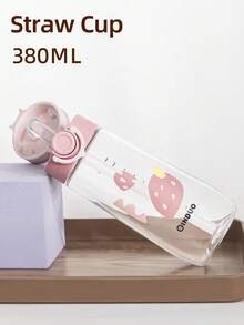 1個 380ml 兒童吸管杯，學生水壺，防漏鎖扣，耐摔 Tritan 材質，附刻度與手把，適合日常使用，可愛禮物 - 草莓款粉色 - 查看 3