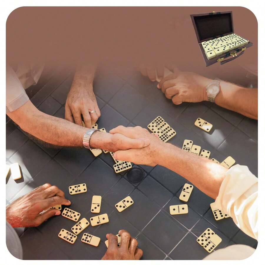 Set Permainan Domino 28 Buah, Domino Double-Six Raksasa, untuk Dewasa, Kotak Penyimpanan Kulit Imitasi, Permainan Meja Multi-Pemain, Perlengkapan Mengajar di Kelas, Mainan Edukatif, Aktivitas Malam Permainan Keluarga dan Pesta Piyama, Pilihan Sempurna untuk Permainan Pesta Halloween dan Natal - A - View 1