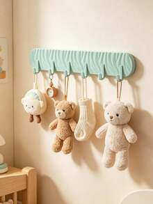 1pc Baby Macaron Color Wavy Self-Adhesive Hook Rack, Plastic 6-Hook Wall Mount Hook, Cute Decorative Storage Organizer, Suitable For Baby Room - Multicolor - View 2