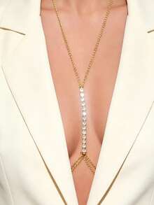 1pc Fashion Sexy Rhinestone Beach Bikini Halter Neck Waist Chain Body Chain, Suitable For Party, Gathering, Summer Beach Vacation, Daily Accessory, Holiday Gift - Gold - View 8