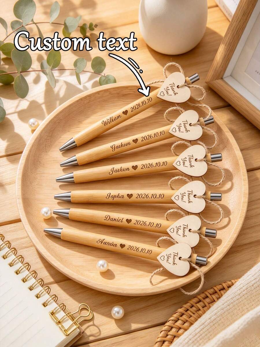 Personalized Wooden Ballpoint Pen With Heart-Shaped Bookmark Set, Customizable Engraving, Graduation Gift, Suitable For Graduates And Book Lovers - Sets - View 1