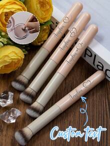 Personalized Round Lip Brush Set, Customizable Name/Logo/Text, With Dust-Proof Cover, Soft Bristles, Suitable For Eye And Lip Makeup, 3 Colors Available, Suitable For Various Makeup Looks - one-size - View 1