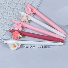 Cute Floral Gel Pen Set For Women, Pink Flower Ballpoint Pens, Kawaii Aesthetic Decorative Black Ink Pens, Fun Stationery Desk Accessories - A - View 3