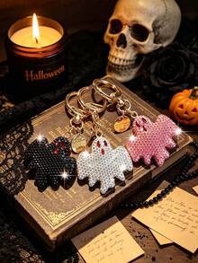 Halloween Themed Funny Bat & Ghost Keychain, Unique Ghost Bag Charm, Fashionable Creative Floating Style Car Key Accessory - Multicolor - View 12