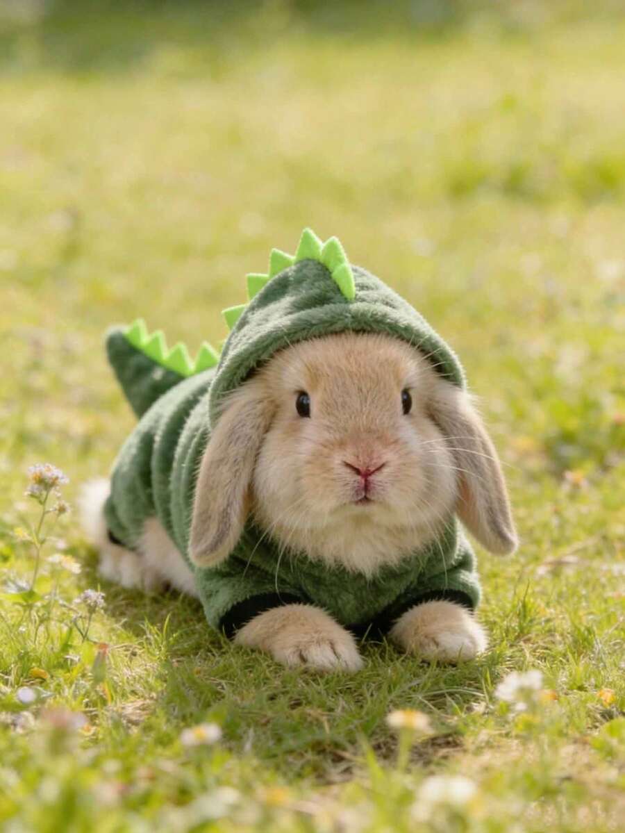 1pc Dinosaur Pattern Tank Top, Cute Dinosaur Design Spring/Autumn/Winter Warm Sweatshirt, Rabbit Pet Accessories, Rabbit Pet Supplies, Rabbit, Rabbit Pet Accessories, Rabbit Pet Supplies, Valentine's Day - Multicolor - View 1