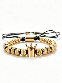 Adjustable Men's Bracelet - Crafted For Boyfriend/Husband, Adjustable Beads Stainless Steel Crown Bracelet, Anniversary Gift - Black - View 10