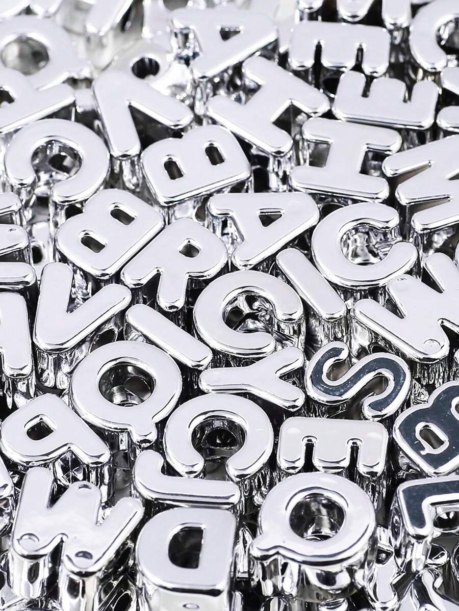 33/53pcs Silver Letter Beads, UV Coated 21mm Large Letter Beads, Suitable For Keychains, Bracelets, Bag Charms, Shoelaces - Silver - View 1