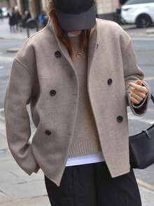 2026 Autumn/Winter Fashion Casual Commute Daily Lazy Overcoat, Versatile Double-Breasted Stand Collar Winter Jacket - Camel - View 1