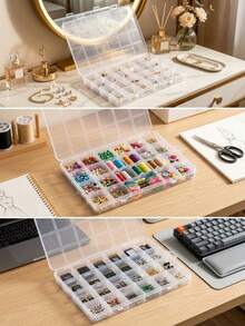 1pc 24-Grid Large Transparent Plastic Storage Box, Fixed Transparent Storage Box, Jewelry Accessories Storage Box, Transparent Multi-Compartment Jewelry Box, Plastic Portable Multi-Function Jewelry Storage Box, Plastic Transparent Box, Jewelry Small Parts Organizer Desktop Storage Box, Sunflower Plum Blossom Plastic Box, Slot Storage Box, Transparent Jewelry Storage Box, Multi-Purpose Transparent Plastic Empty Storage Box - Multicolor - View 6