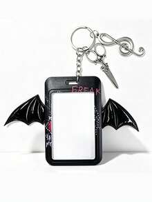 1pc Dark Bat Wing Card Holder, Y2K Subculture Personalized Campus Card Badge Protector With Scissor & Music Note Pendant - Multicolor - View 3