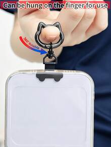 Cute Cat Head Shaped Metal Phone Strap Connector Tab, 360° Rotatable Universal Phone Lanyard Patch, Anti-Drop Phone Case Hanging Tab, Detachable Connector Compatible With All Crossbody Phone Lanyards, Stylish Women Phone Decor Accessory - Multicolor - View 3