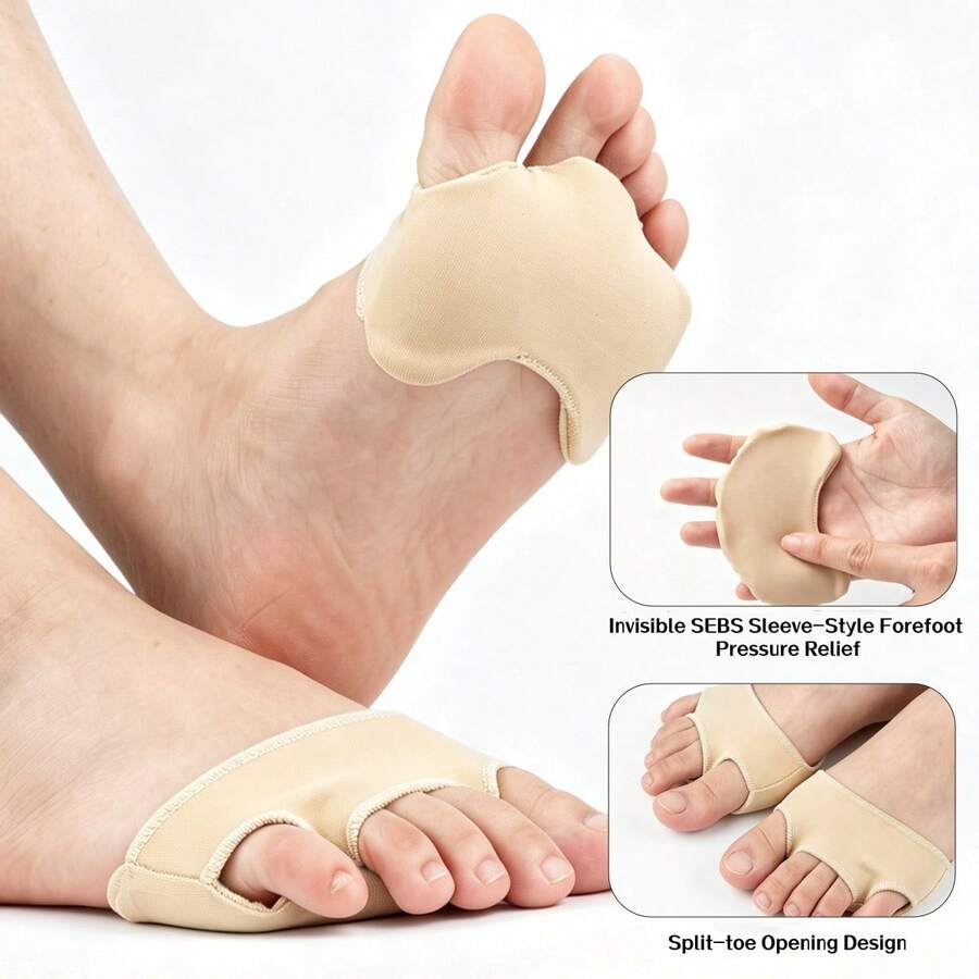 QKC 1 Pair 3-Hole SEBS Fabric Front Palm Pads, High Heel Half-Size Footbed Protection Pads, Thickened Anti-Slip Front Palm Pads - Beige - View 1