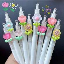 5/10pcs Tulip Ballpoint Pens, Retractable Pens, 0.5mm Tip, Black Ink Neutral Pens, Quick-Drying, Smooth Writing, Portable, High-Quality Transparent Pens, Suitable For Students To Practice Questions, Take Notes, Office Writing, Back To School Ballpoint Pens - Multi-color - View 1