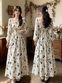 Women Long Dresses - Apricot - View 1