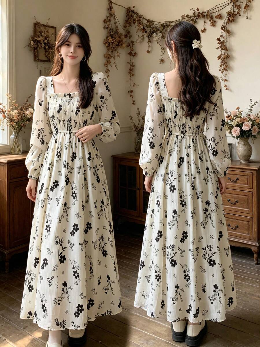 Women Long Dresses - Apricot - View 1