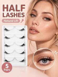 5 Pairs Half Lashes Natural And Slender, Transparent Stem, Soft And Burden Free, Portable For Daily Use, With Enlarged Eyelashes And Eyes That Can Be Used Multiple Times Without Abruptness, Suitable For Various Occasions - View 3
