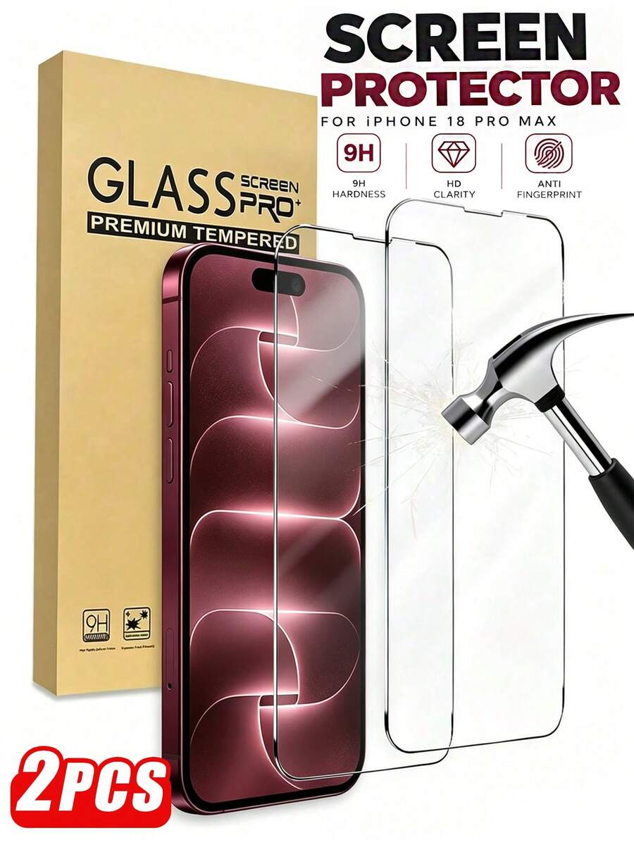 2pcs High Definition Tempered Glass Screen Protector, High Hardness, Transparent, Anti-Scratch, Anti-Fall, Waterproof, Compatible With IPhone Duo/18 Pro Max/18 Pro/18/17e/17 Pro Max/17 Pro/17 Air/17/16 Pro Max/16 Pro/16 Plus/16/15 Pro Max/15/14/13/12 And Other Models. - Clear - View 1