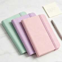 1pc Solid Color A7 Pocket Notebook, Soft Touch Faux Leather, Minimalist Style, With Elastic Band, Lined Paper, Suitable For Work And School, Daily Use Stationery - A - View 1