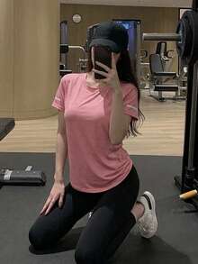 Women's Summer Quick-Dry Short Sleeve Top, Breathable & Comfortable, With Pockets Pink Sports - Pink - View 5