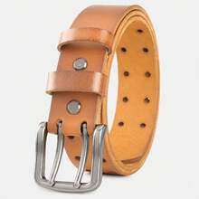 Sabuk Kulit Asli Pria Dilengkapi dengan Gesper Bingkai Persegi Dua Pin dan Detail Lubang Tali Dua Baris pada Tali Padat yang Halus - SS054 - View 18