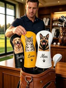 Custom Pet Photo Golf Club Headcover, Personalized Dog Cat Portrait Golf Club Headcover, Custom Name PU Leather Golf Driver Headcover, Custom Text Golf Accessories, Unique Golf Gift For Golfers And Pet Lovers - Multicolor - View 2