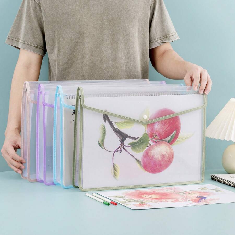 A4 3D Transparent File Bag With Snap Button For Textbook And Exam Paper Storage, A3 Large Capacity Student Tutoring Art Bag, Waterproof Document Bag - Single Piece - View 1