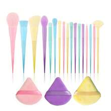YUEOOIU 20-Piece Makeup Brush Set For Makeup Artists, Including 17 High-Fiber Macarons, 1 Pink Powder Puff, 1 Yellow Powder Puff, 1 Green Powder Puff. Ideal Gift For Girls On Special Occasions. - Multicolor - View 1