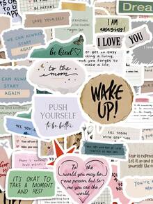 50Pcs PP Text Note Stickers, Inspirational Text Journal Style, Including English Encouraging Phrases, Note Papers, Doodle Line Elements, For Journal Collage, Water Bottle, Luggage, Skateboard, Tablet, Notebook, Storage Box, DIY Craft Decor - Multicolor - View 9