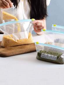 45pcs Reusable Sealable Transparent Blue Self-Sealing Food Storage Bags, Thickened Freezer Bags, Kitchen Snack Storage Bags, Long-Lasting Freshness, Kitchen Accessories, Storage, Picnic Essentials - View 7