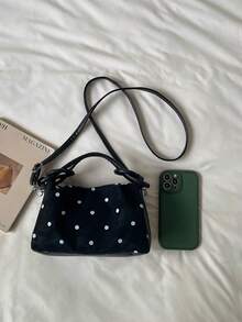 Women's Black Polka Dot Pattern Shoulder Bag, Fashion Faux Leather Crossbody Handbag, Adjustable Strap Daily Commute Tote - Black - View 5