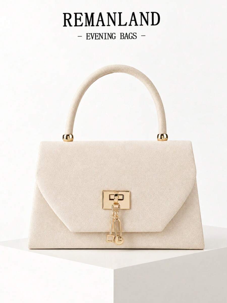 REMANLAND Luxury Solid Color New Women's Handbag, Charming Fashion Flap Party Evening Bag, Perfect Wallet Design With Built-In Hidden Card Slot Compartment, Detachable Metal Chain Shoulder Strap, Suitable For Parties, Evening Events, Gatherings, Weddings And More, Ideal Gift Choice - Apricot - View 1